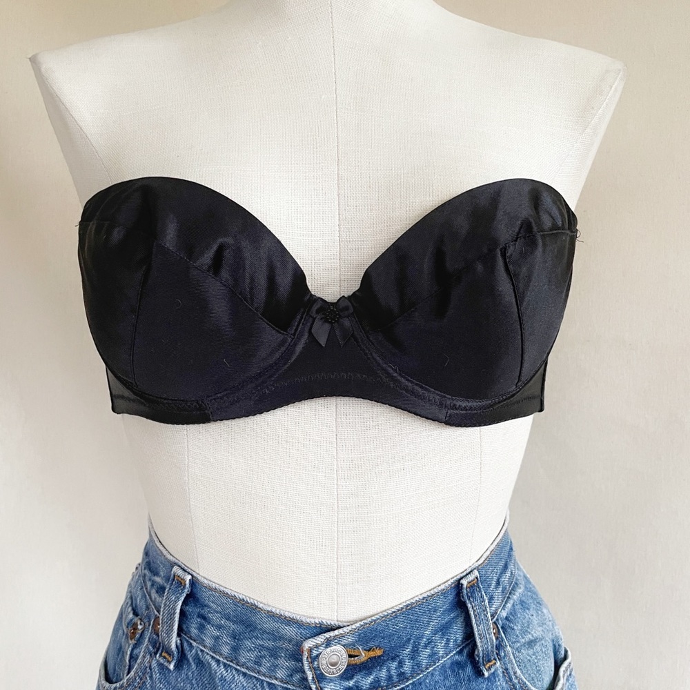 Vintage Satiny Black Strapless Bra
